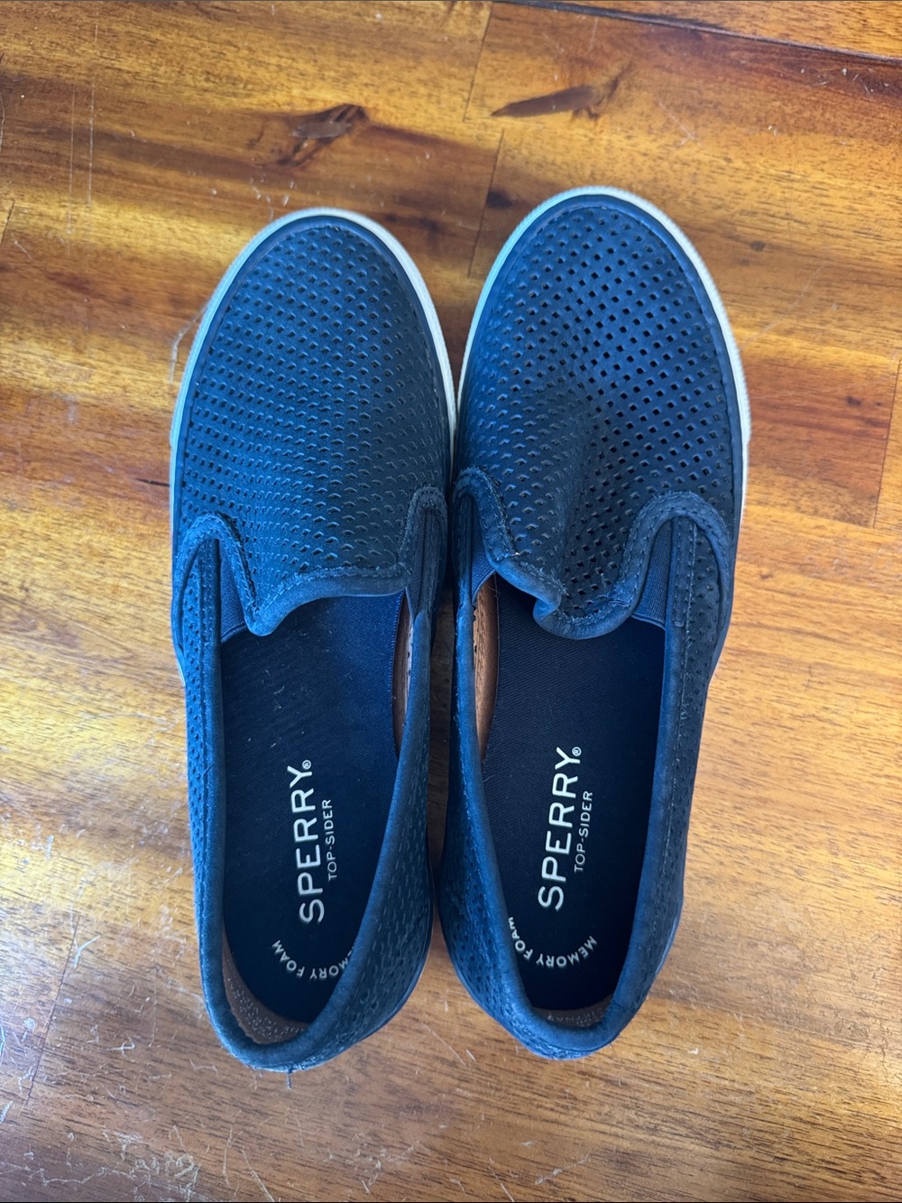 Sperry Navy Blue Perforated Slip-On Shoes with White Sole women’s 6